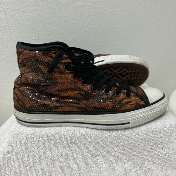 Converse All Star High-Top Sequin Tiger Print Sneakers - Black & Brown Men’s 7.5 - Picture 2 of 7